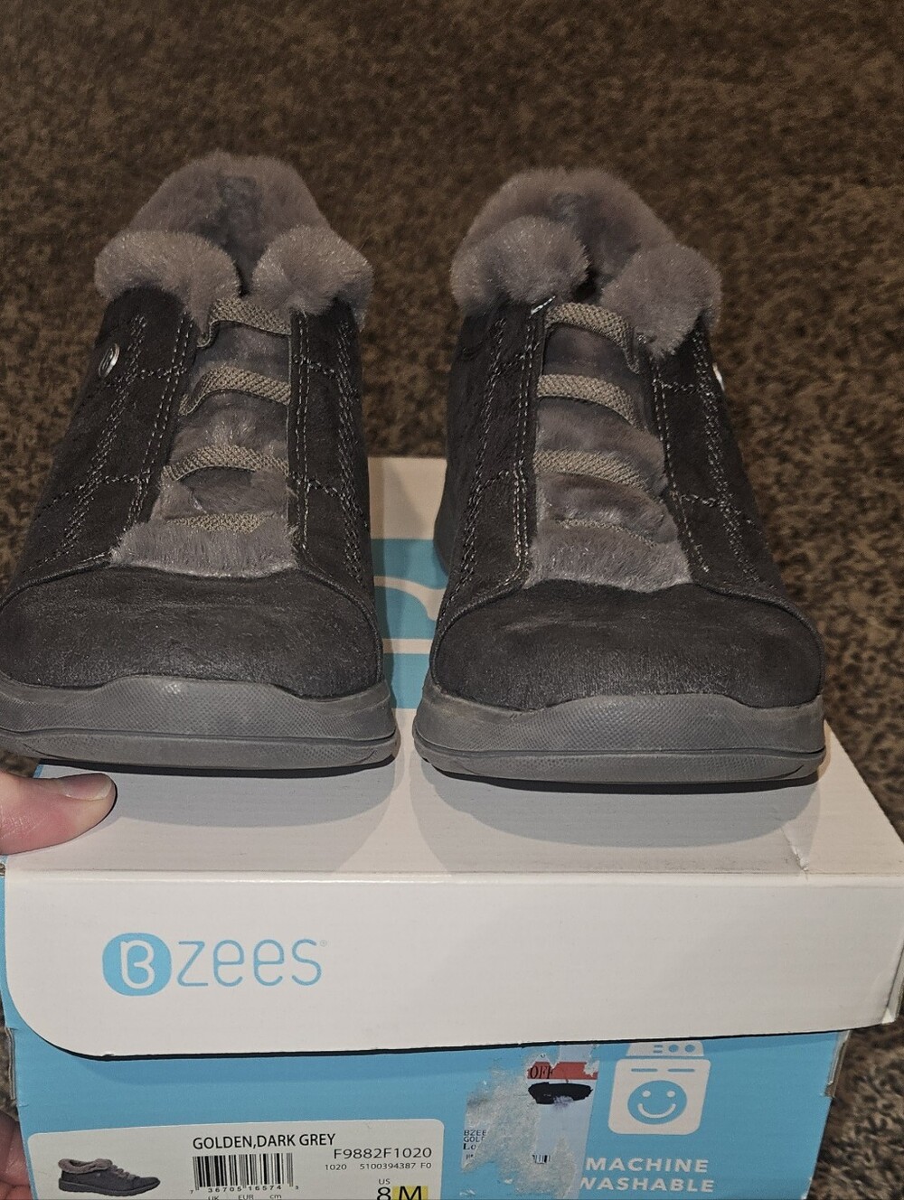 Bzees Dark Gray Faux-Fur Slip On Sneakers